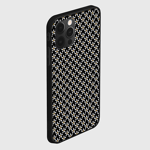 Чехол iPhone 12 Pro Цветочный чёрный в белый цветочек / 3D-Черный – фото 2