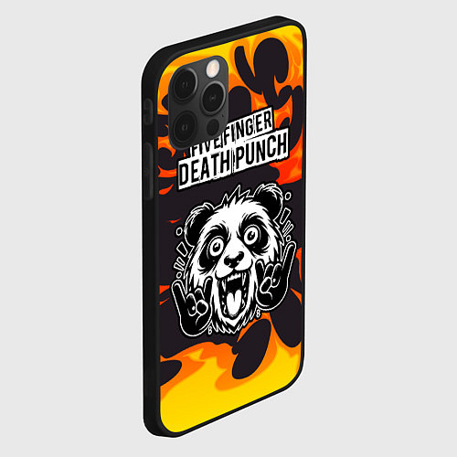 Чехол iPhone 12 Pro Five Finger Death Punch рок панда и огонь / 3D-Черный – фото 2