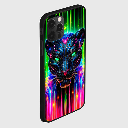 Чехол iPhone 12 Pro Неоновая цифровая пантера / 3D-Черный – фото 2