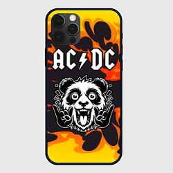Чехол для iPhone 12 Pro AC DC рок панда и огонь, цвет: 3D-черный