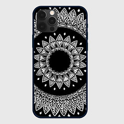 Чехол для iPhone 12 Pro Мандала черно-белая с лепестками, цвет: 3D-черный
