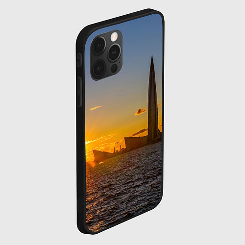 Чехол iPhone 12 Pro Здание Лахта-центра на фоне заката Санкт-Петербург / 3D-Черный – фото 2