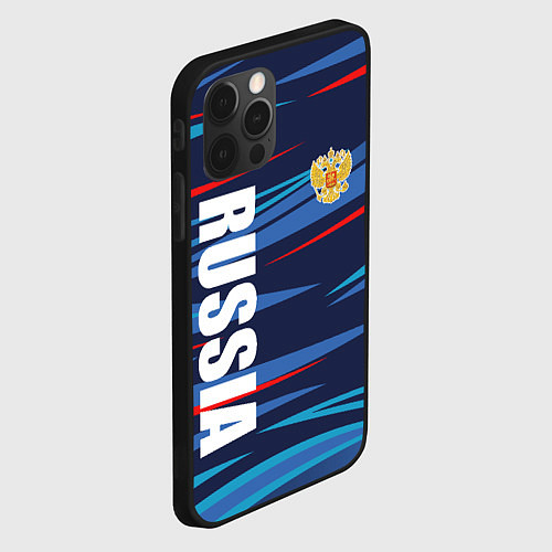 Чехол iPhone 12 Pro Россия - blue stripes / 3D-Черный – фото 2