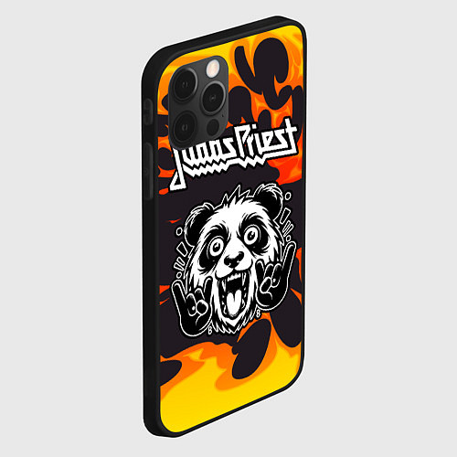 Чехол iPhone 12 Pro Judas Priest рок панда и огонь / 3D-Черный – фото 2