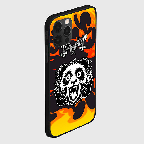 Чехол iPhone 12 Pro Mayhem рок панда и огонь / 3D-Черный – фото 2
