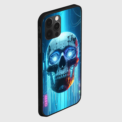 Чехол iPhone 12 Pro Cyber skull - neon glow ai art / 3D-Черный – фото 2