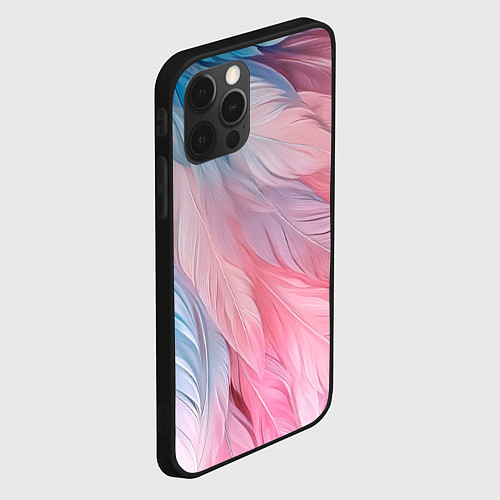 Чехол iPhone 12 Pro Пастельно-голубые и розовые перья / 3D-Черный – фото 2