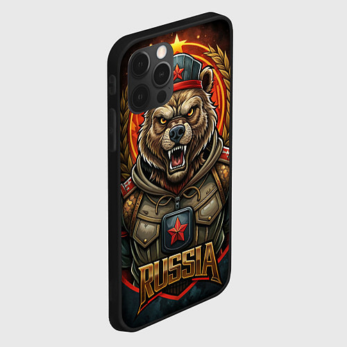 Чехол iPhone 12 Pro Военный русский медведь / 3D-Черный – фото 2