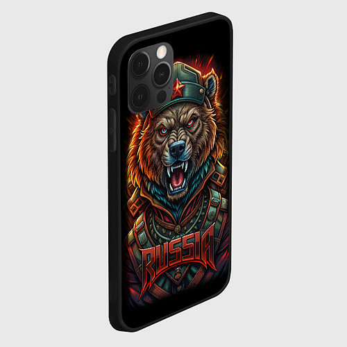 Чехол iPhone 12 Pro Русский медведь солдат / 3D-Черный – фото 2