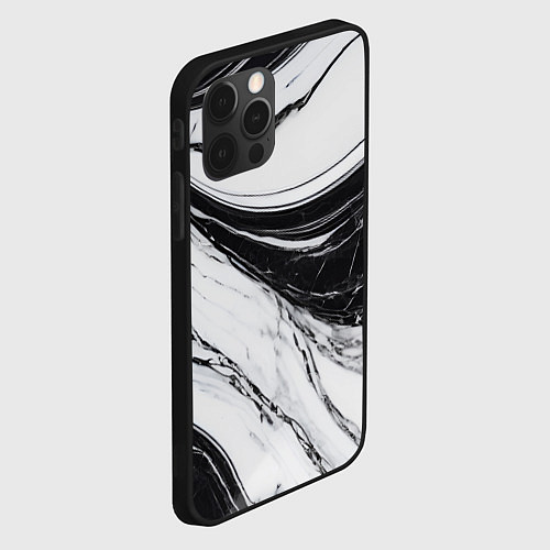 Чехол iPhone 12 Pro Мрамор черно-белый / 3D-Черный – фото 2