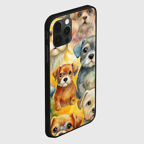 Чехол iPhone 12 Pro Красочный паттерн с щенками / 3D-Черный – фото 2