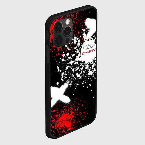 Чехол iPhone 12 Pro Логотип Chery Automobile на фоне брызг красок / 3D-Черный – фото 2