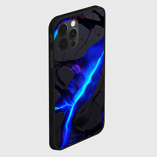 Чехол iPhone 12 Pro Темный синий неон из разлома плит / 3D-Черный – фото 2