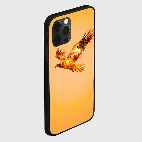 Чехол iPhone 12 Pro Орел с пейзажем на закате двойная экспозиция / 3D-Черный – фото 2
