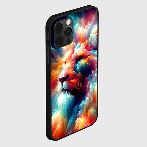 Чехол iPhone 12 Pro Межгалактический космический лев - нейросеть / 3D-Черный – фото 2