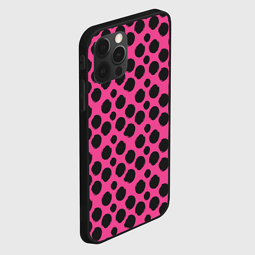 Чехол iPhone 12 Pro Гороховый тренд черный на розовом фоне / 3D-Черный – фото 2