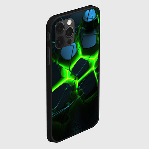 Чехол iPhone 12 Pro Зеленый неон и разлом плит / 3D-Черный – фото 2