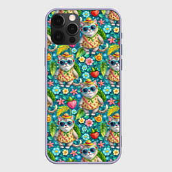 Чехол для iPhone 12 Pro Коты и летний вайб паттерн, цвет: 3D-светло-сиреневый