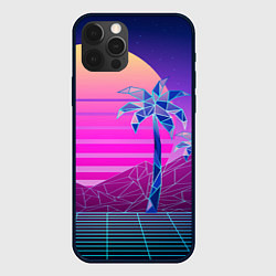 Чехол для iPhone 12 Pro Vaporwave неоновые горы и пальмы, цвет: 3D-черный