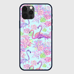 Чехол для iPhone 12 Pro Фламинго и кувшинки батик, цвет: 3D-черный