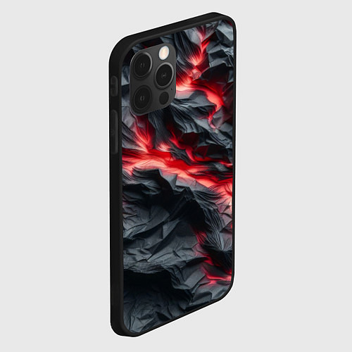 Чехол iPhone 12 Pro Раскаленная лава на горных камнях / 3D-Черный – фото 2