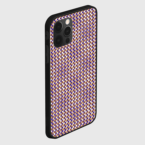 Чехол iPhone 12 Pro Сине-бежевый текстурированный квадраты-рябь / 3D-Черный – фото 2