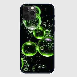 Чехол iPhone 12 Pro Зеленые пузыри на черном