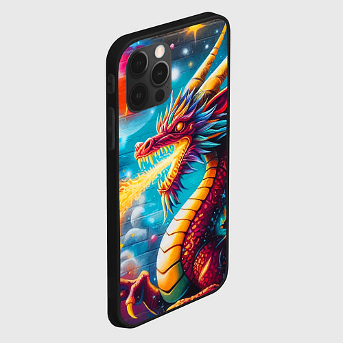 Чехол iPhone 12 Pro Космический дракон - граффити / 3D-Черный – фото 2