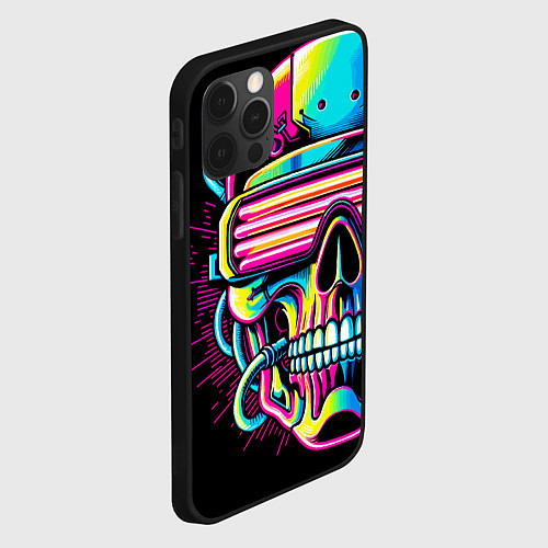 Чехол iPhone 12 Pro Cyber skull - ai art neon / 3D-Черный – фото 2