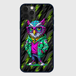 Чехол для iPhone 12 Pro Модная сова и зеленые молнии, цвет: 3D-черный