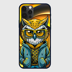 Чехол для iPhone 12 Pro Модная сова и желтый спиральный фон, цвет: 3D-черный