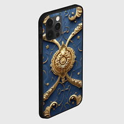 Чехол для iPhone 12 Pro Золотые узоры на синей ткани, цвет: 3D-черный — фото 2