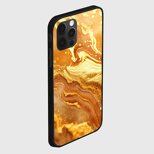 Чехол iPhone 12 Pro Жидкое золото текстура / 3D-Черный – фото 2
