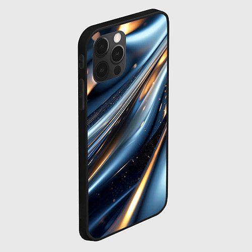 Чехол iPhone 12 Pro Синяя обтекаемая текстура / 3D-Черный – фото 2
