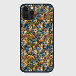 Чехол для iPhone 12 Pro Волки паттерн, цвет: 3D-черный