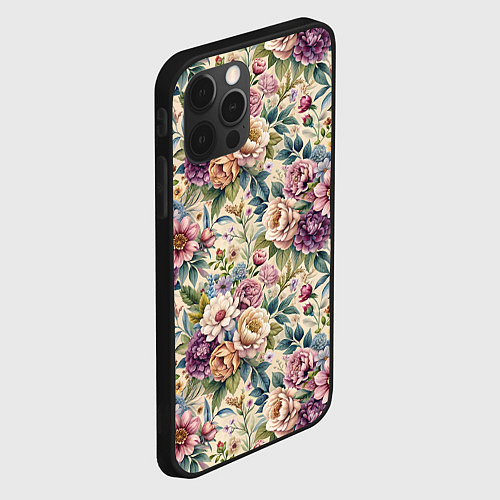 Чехол iPhone 12 Pro Нежные цветочные мотивы паттерны / 3D-Черный – фото 2
