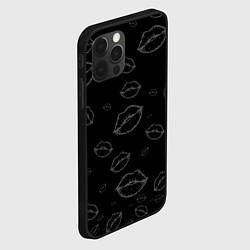 Чехол для iPhone 12 Pro Паттерн серый контур губ на чёрном - lips black, цвет: 3D-черный — фото 2