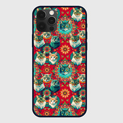 Чехол для iPhone 12 Pro Мандала с кошачьим орнаментом, цвет: 3D-черный