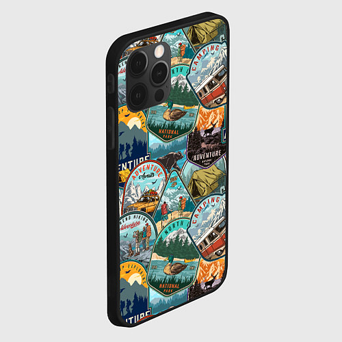 Чехол iPhone 12 Pro Adventure stickers / 3D-Черный – фото 2