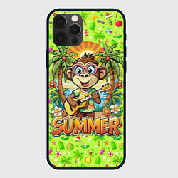 Чехол для iPhone 12 Pro Обезьяна с гитарой летний вайб, цвет: 3D-черный