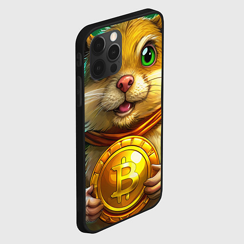 Чехол iPhone 12 Pro Хомяк держит биток / 3D-Черный – фото 2