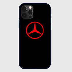 Чехол для iPhone 12 Pro Mercedes logo red, цвет: 3D-черный