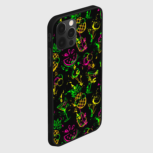 Чехол iPhone 12 Pro Тропический ананасовый коктейль / 3D-Черный – фото 2