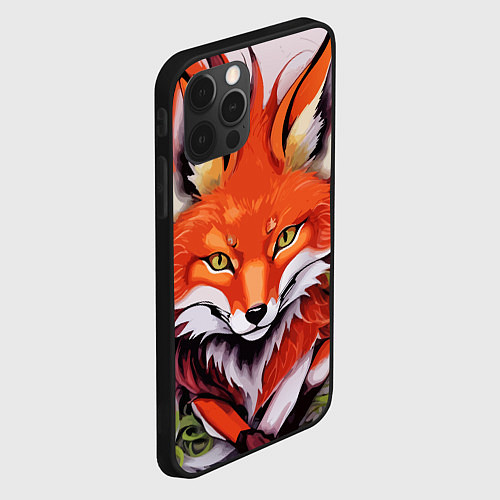Чехол iPhone 12 Pro Лиса Кицунэ в японском стиле / 3D-Черный – фото 2
