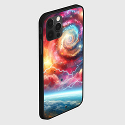 Чехол для iPhone 12 Pro Полёт к далёкой галактике - неоновый космос, цвет: 3D-черный — фото 2