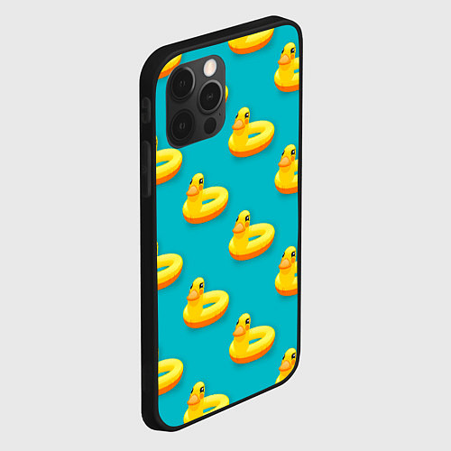 Чехол iPhone 12 Pro Надувные утки паттерн / 3D-Черный – фото 2
