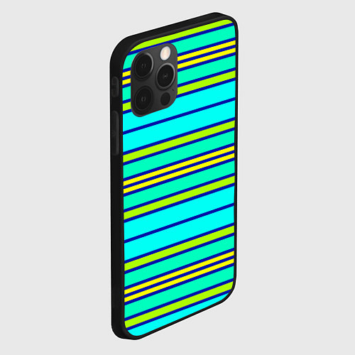 Чехол iPhone 12 Pro Горизонтальные неоновые линии / 3D-Черный – фото 2
