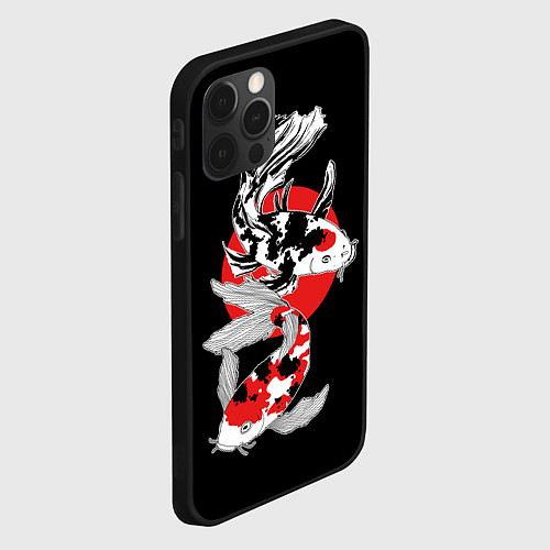 Чехол iPhone 12 Pro Карпы кои - японский стиль / 3D-Черный – фото 2