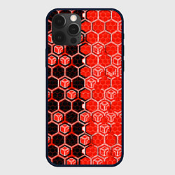 Чехол для iPhone 12 Pro Техно-киберпанк шестиугольники красный и чёрный, цвет: 3D-черный
