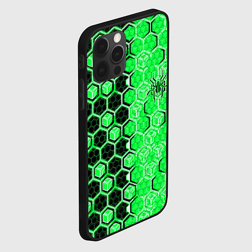 Чехол iPhone 12 Pro Техно-киберпанк шестиугольники зелёный и чёрный с / 3D-Черный – фото 2